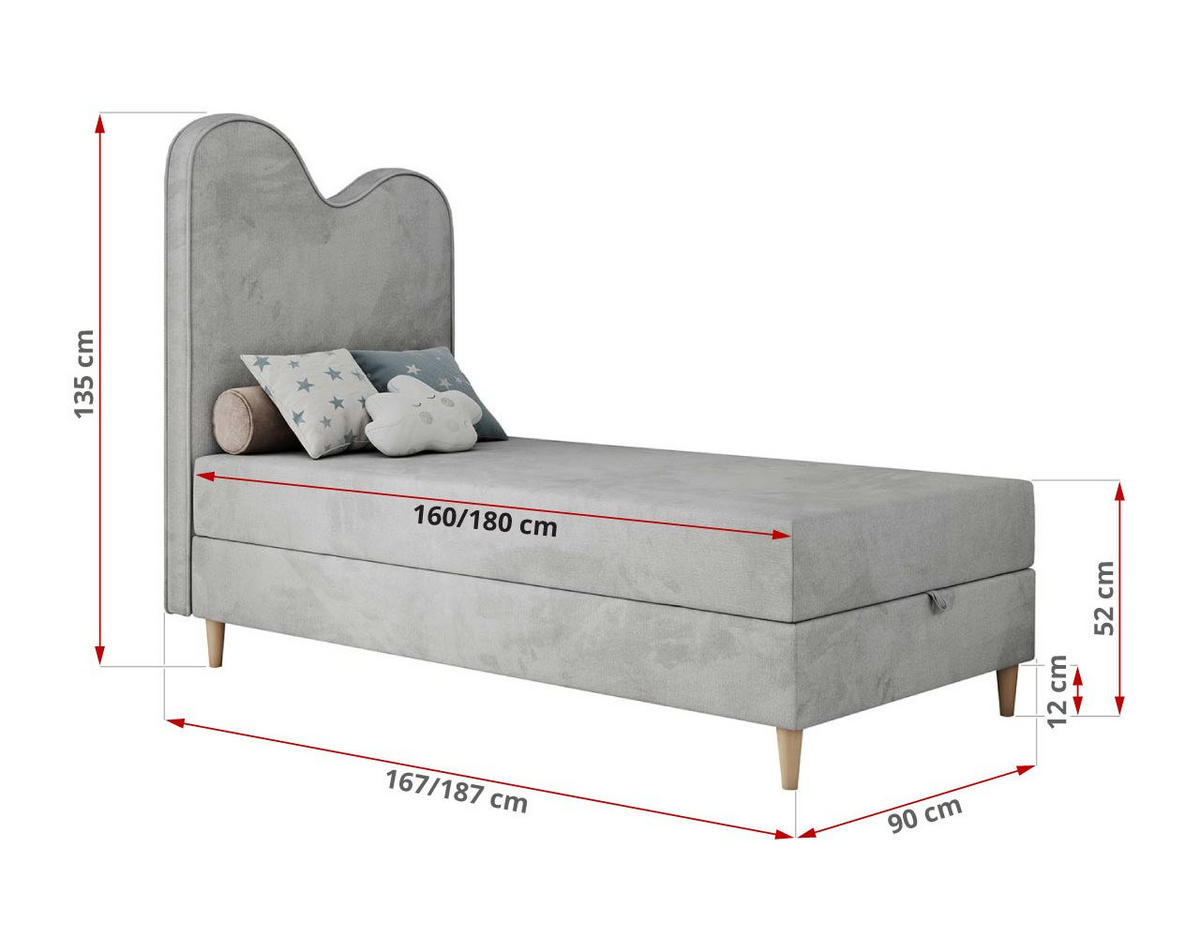 BOXBETT FLOW 90/180 Hellgrau Velvet hydrophob - H3 - Hellgrau, Holz/Textil (90/180cm) - MKS