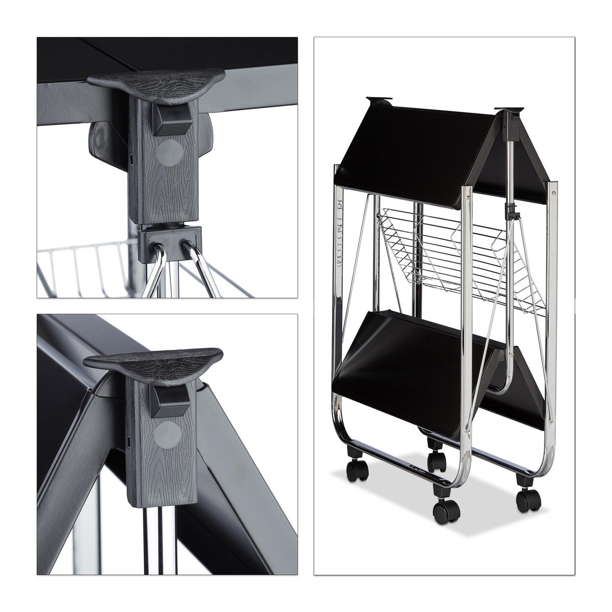 SERVIERWAGEN - Schwarz, Metall (68/68.5/40.5cm) - Relaxdays