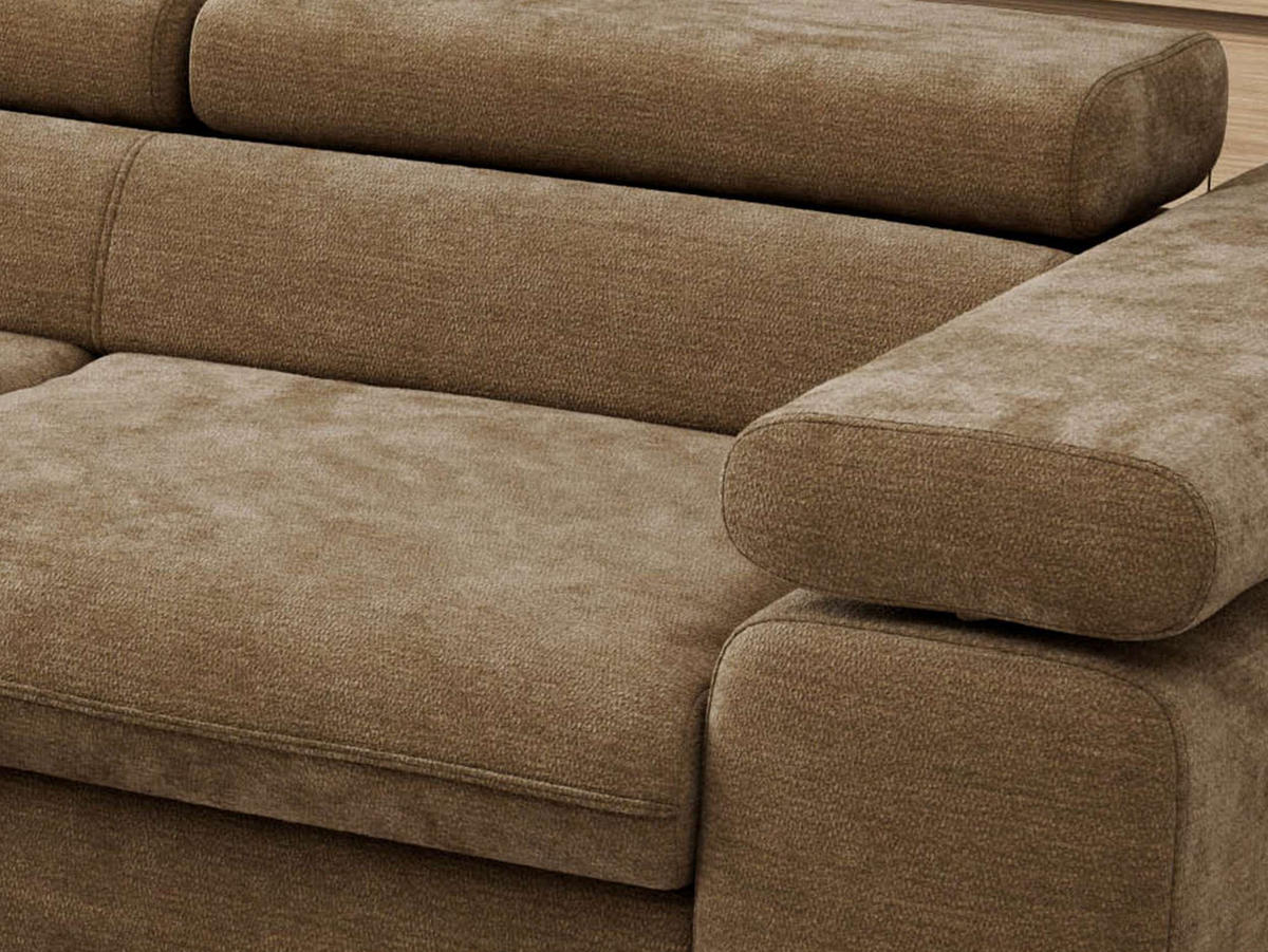 ECKSOFA PABLO L Braun Schenille glatt - Links Seite mit Visco Topper - Schwarz/Braun, Textil/Metall (208/273cm) - MKS