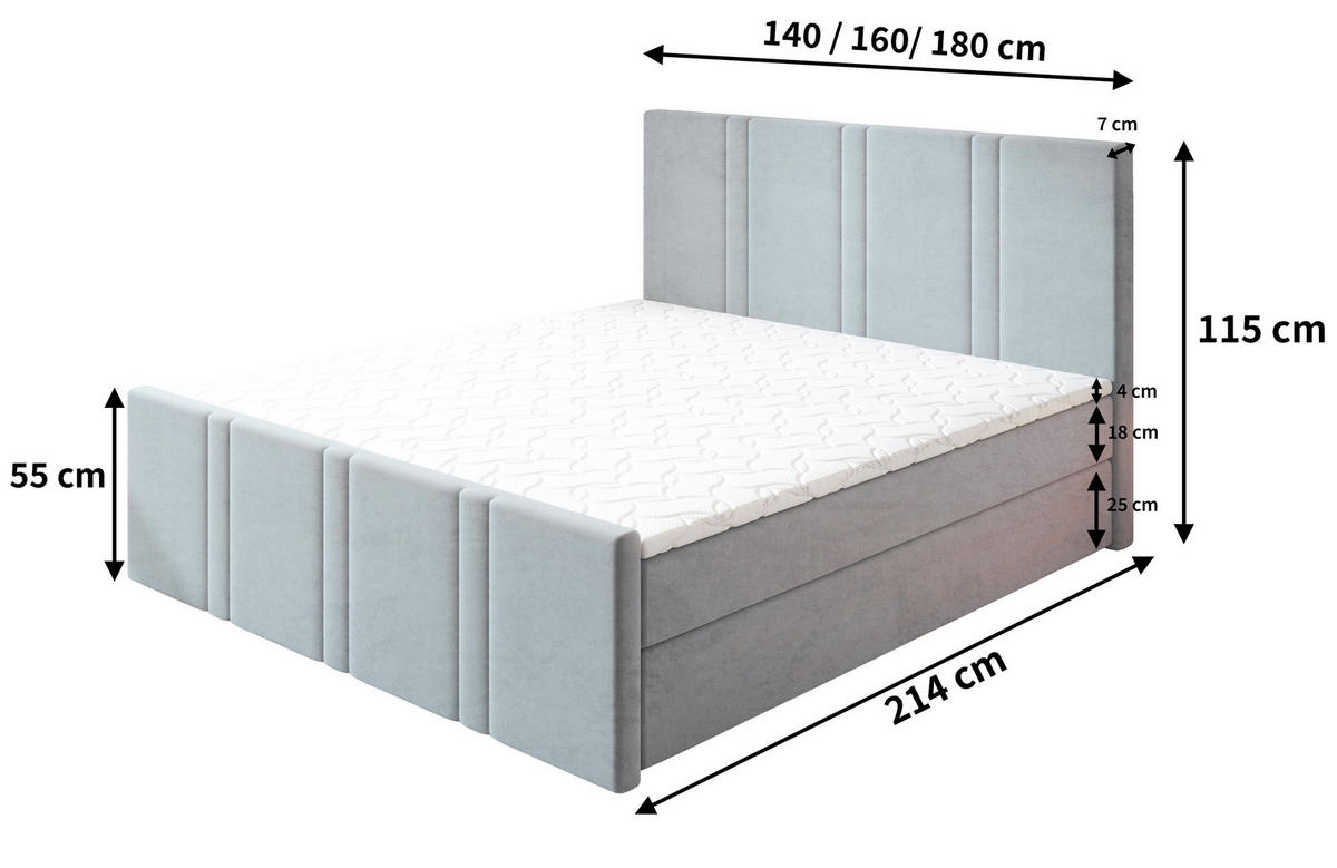 POSTEL BOXSPRING COMOZA 160x200 cm, s matrací a úložným prostorem, černá - černá, kompozitní dřevo/textil (160/200cm) - MASSENO