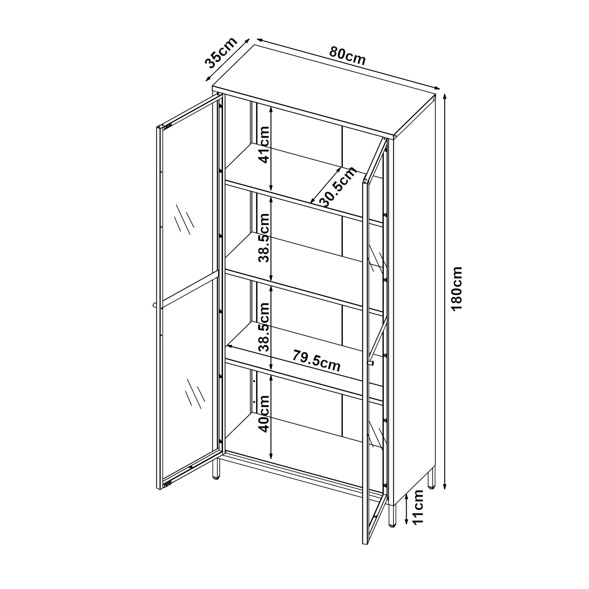 VITRINENSCHRANK Säkylä - Schwarz, Glas/Metall (80/180/35cm) - [en.casa]