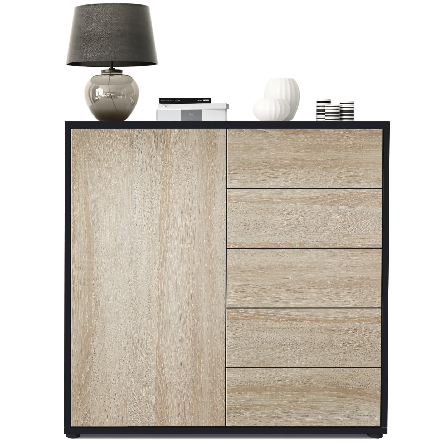 KOMMODE Ben Front in Eiche sägerau - Eiche San Remo, Holzwerkstoff (79/74/36cm) - Vladon