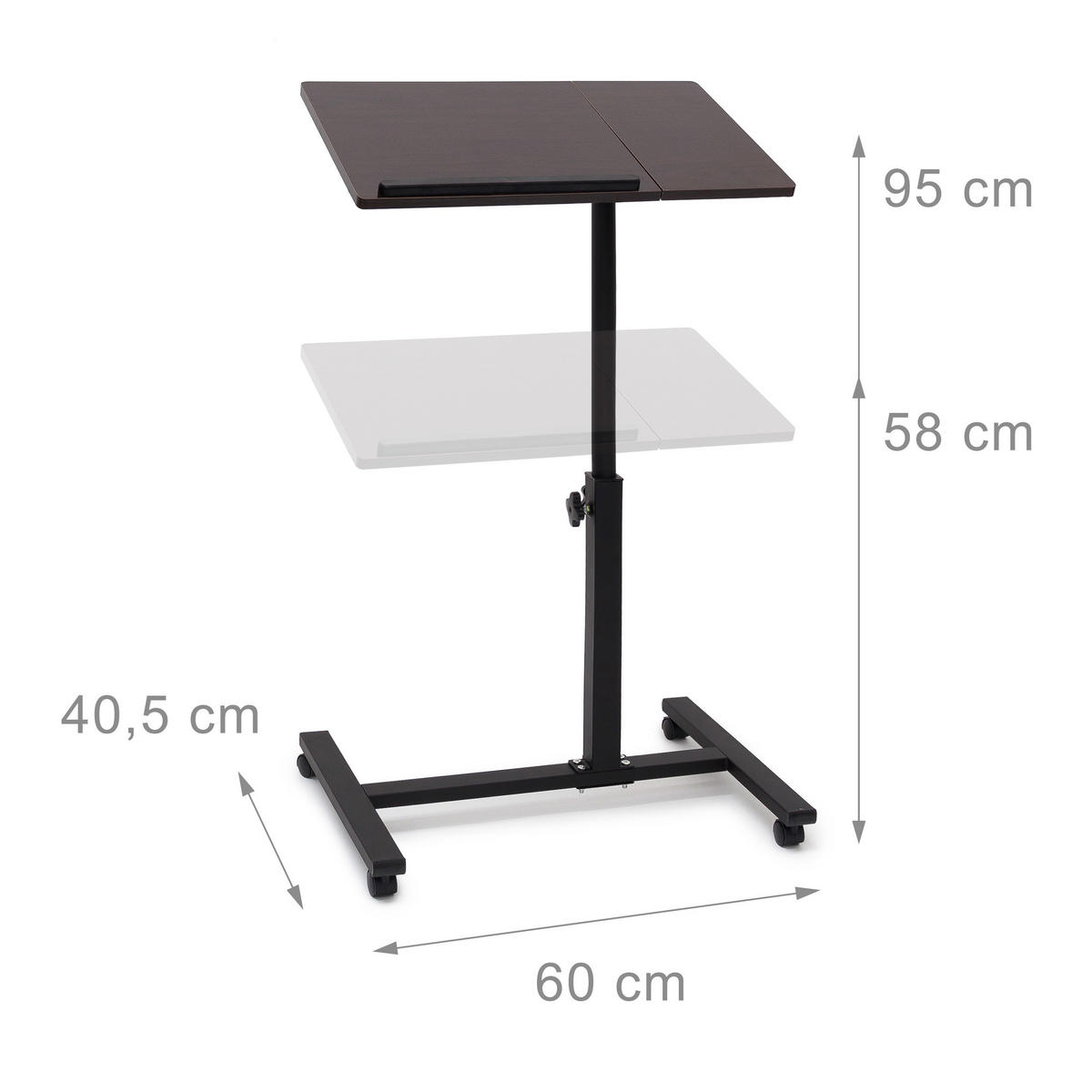 LAPTOPTISCH Schwarz höhenverstellbar mit Rollen - Dunkelbraun, Holzwerkstoff/Metall (40.5/60/95cm) - Relaxdays