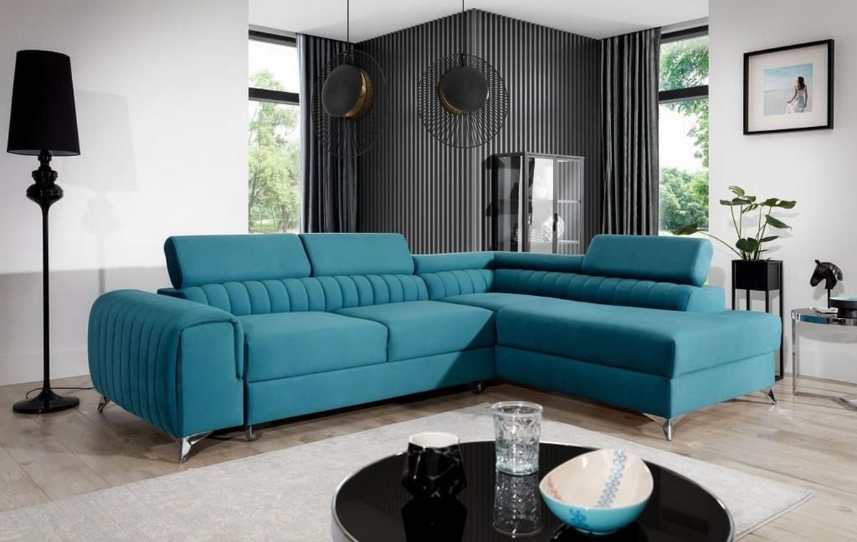 ECKSOFA - OLIVIER (Rechts, Blau) - Hellblau, Textil (275/205cm) - Möblo