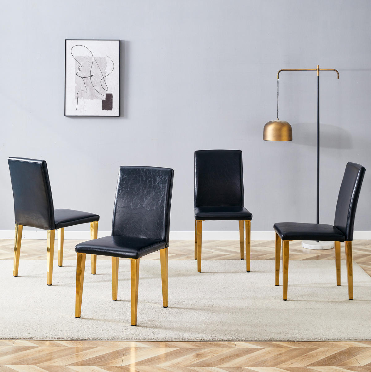 ESSZIMMERSTUHL 4er-Set Schwarz-Gold PU-Leder Metall - Schwarz, Metall (47/90/41cm) - Meubliv