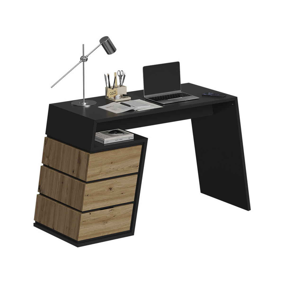 SCHREIBTISCH Okaro Anthrazit/Eiche 105 x 50 cm mit 3 Schubladen - Eichefarben/Anthrazit, Holzwerkstoff (50/105/75cm) - Vicco