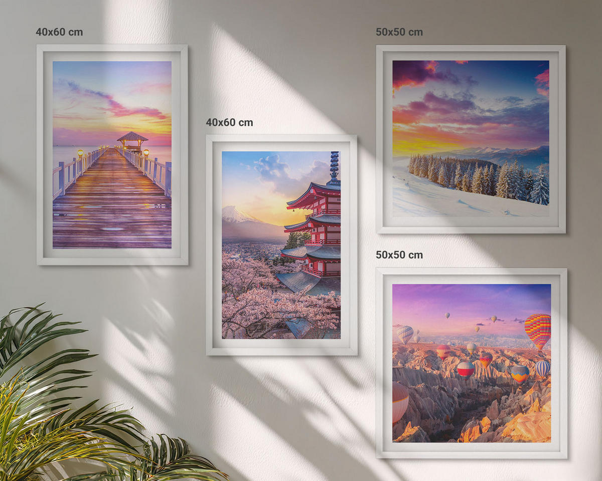 WANDBILDER 4er-Set - 50x50 cm & 40x60 cm Weißer Rahmen - Romantische Himmelslandschaften - Weiß, Kunststoff (50/50cm) - ArtPrintCave
