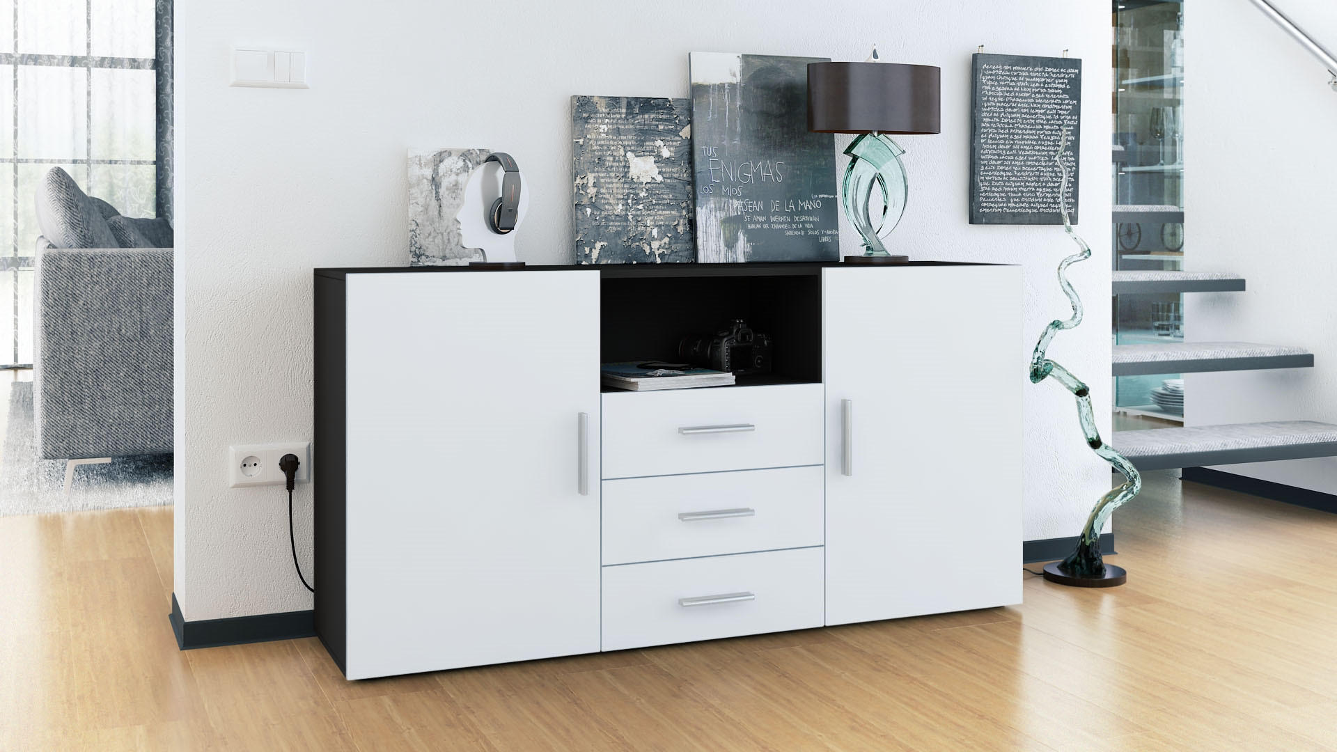 SIDEBOARD Skadu Front in Weiß matt - Weiß, Holzwerkstoff (138.5/71.5/35cm) - Vladon