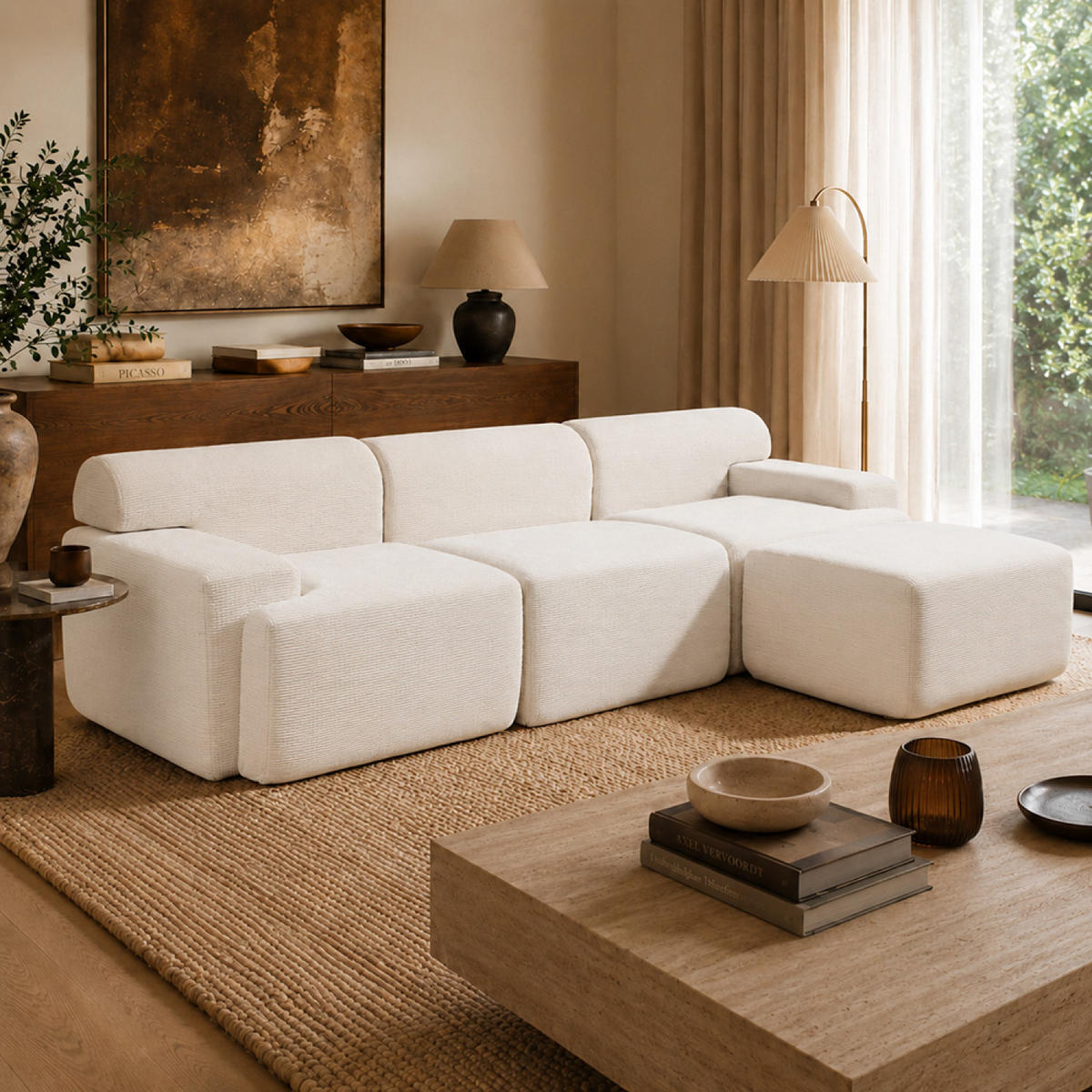 ECKSOFA Sheffy in Beige 4-Sitzer aus Cord - Beige, Kunststoff (105/105cm) - Concept Usine