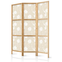 PARAVENT Japanischer 3-tlg 135x172 cm Fische und Blumen - Beige, Holz/Textil (135/172/3cm) - Muralo