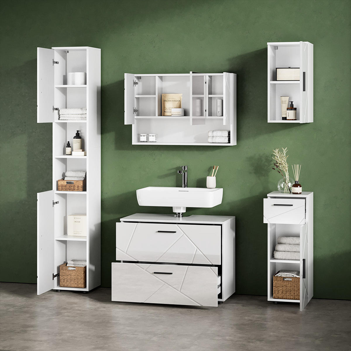 WASCHBECKENUNTERSCHRANK Ronco Weiß Hochglanz 80 x 58.6 cm - Weiß Hochglanz/Weiß, Holzwerkstoff (80/58.6/41cm) - Livinity®