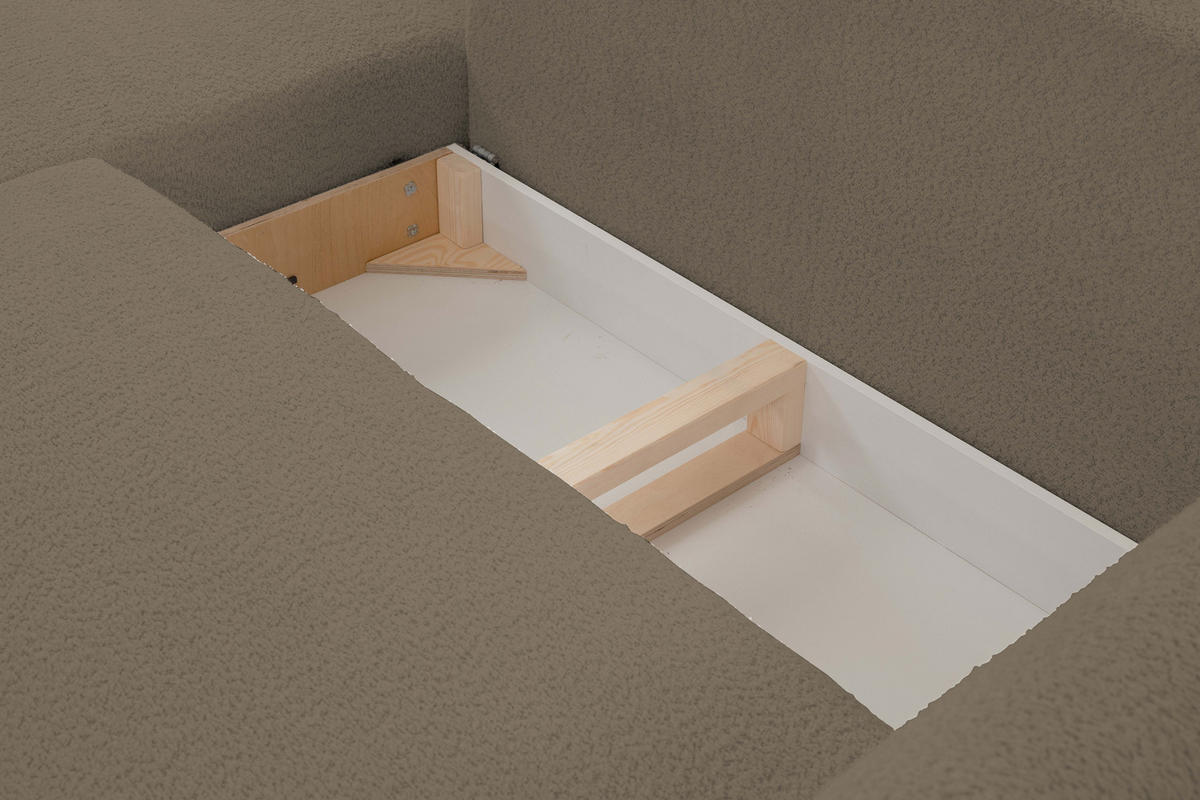 ECKSOFA ADEL mit Schlaffunktion und Bettkasten, L-förm, Metallbeine, verstellbar lose Rückenkissen, freistehend, LINKS, 171x257x90 cm, Light brown - Hellbraun, Holz/Textil (171/257cm) - DomoHome