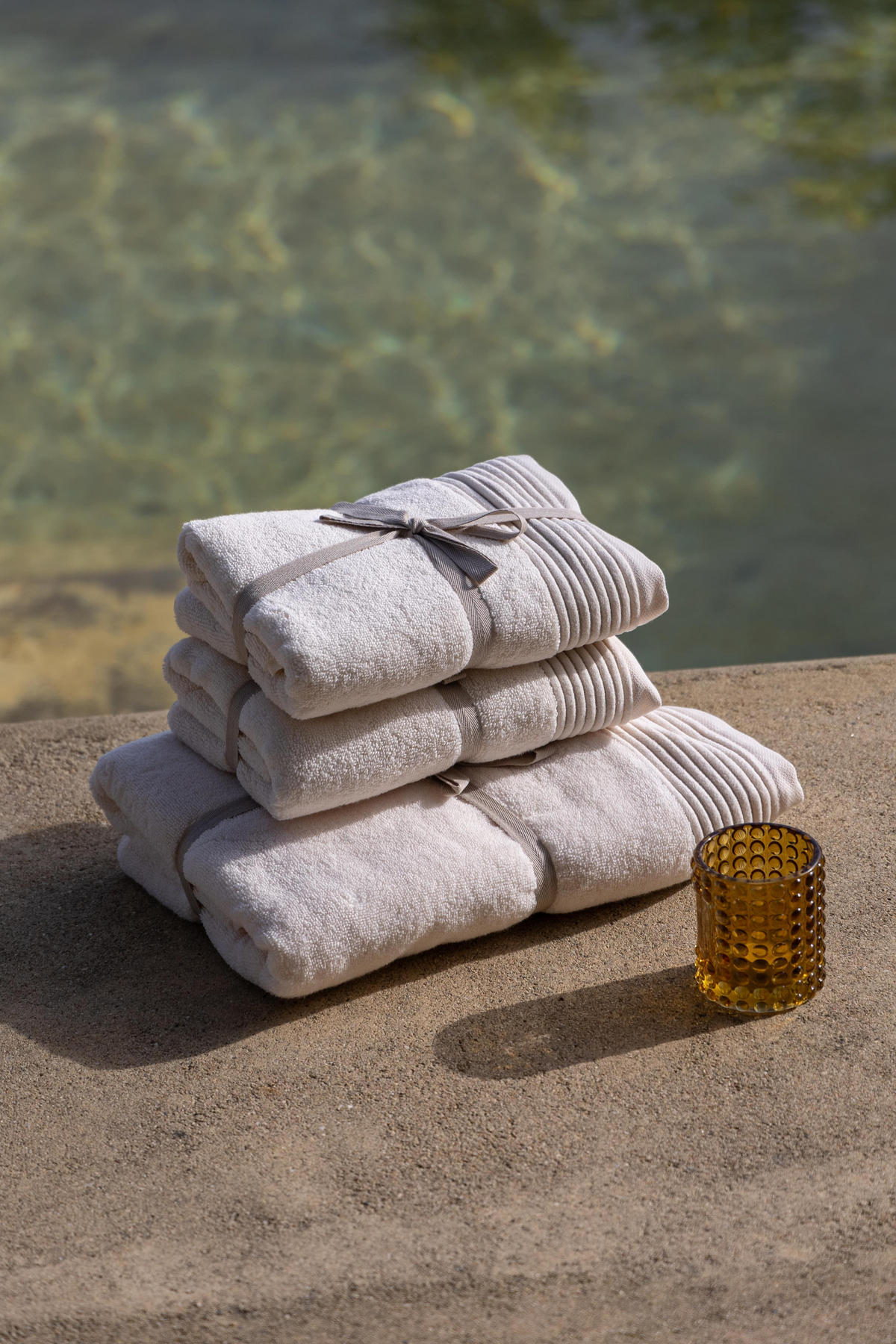 DUSCHTUCH Serene Bliss, 70x140cm, Baumwolle, Dunkelbeige - Champagner, Textil (100/150cm) - SOWL