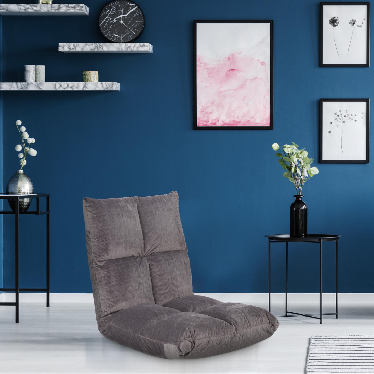 BODENSTUHL - Grau, Holzwerkstoff/Textil (50/58/55cm) - Relaxdays