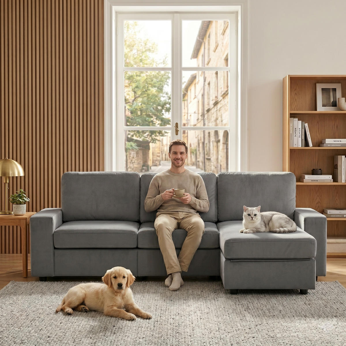 ECKSOFA Polyester Grau mit Stauraum - Grau, Holzwerkstoff/Textil (245.5/150.5cm) - WISHDOR