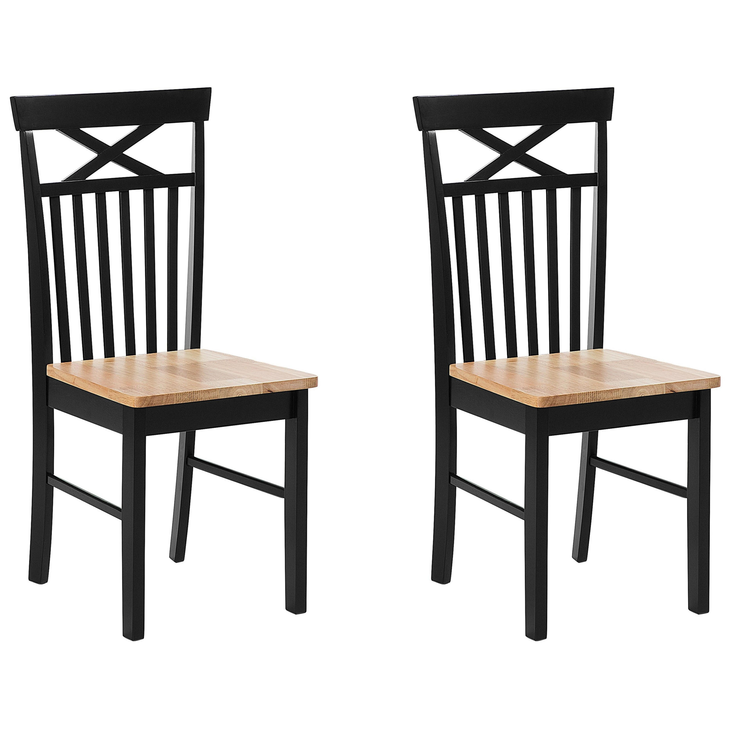 ESSZIMMERSTUHL 2er-Set Gummibaumholz schwarz/hellbraun Houston - Hellbraun/Schwarz, Holz (44/94/45cm) - Beliani