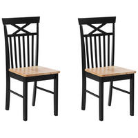 ESSZIMMERSTUHL 2er-Set Gummibaumholz schwarz/hellbraun Houston - Hellbraun/Schwarz, Holz (44/94/45cm) - Beliani