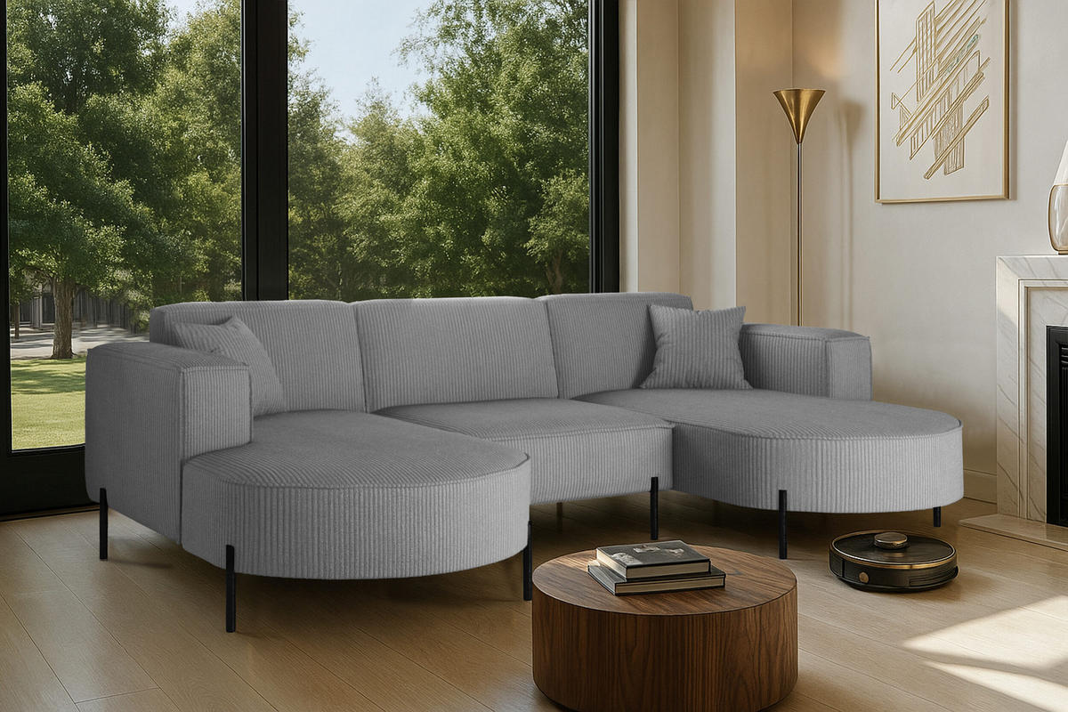 ECKSOFA Designer Modena U Rein stoff Poso Silber - Silberfarben, Holz (165/299cm) - Kaiser Möbel