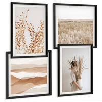 BILDER SET 4er Set - 50x50 cm & 40x60 cm Schwarzer Rahmen - Pflanzenmotive im Boho-Stil - Schwarz, Kunststoff (50/50cm) - TULUP