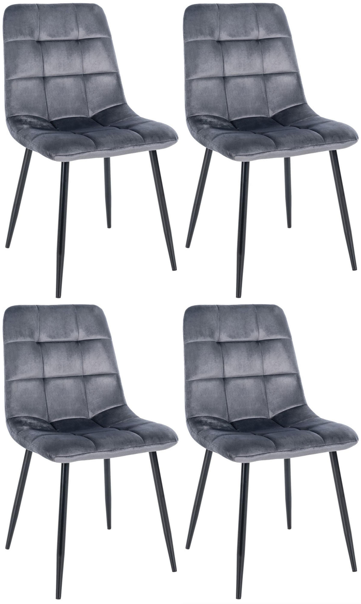 ESSZIMMERSTÜHLE 4er-Set VOUL Dunkelgrau Samt - Dunkelgrau, Textil/Metall (45/84/55cm) - DELUKE