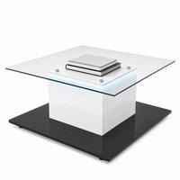 COUCHTISCH aus Spanplatte mit Glasplatte 80x80x40 cm Weiß/Schwarz mit LED-Beleuchtung und Rollen - Weiß, Holzwerkstoff (80/80/40cm) - IVMEU