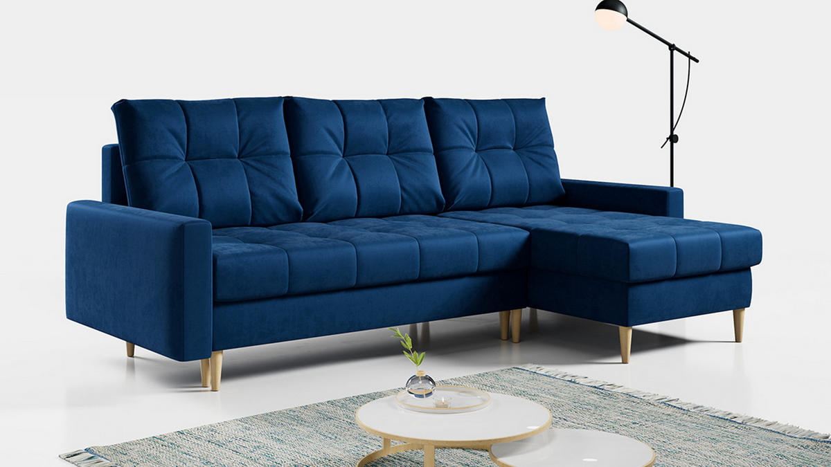 ECKSOFA Astra Dunkelblau Velvet - Dunkelblau/Braun, Holz/Textil (220/140cm) - MKS