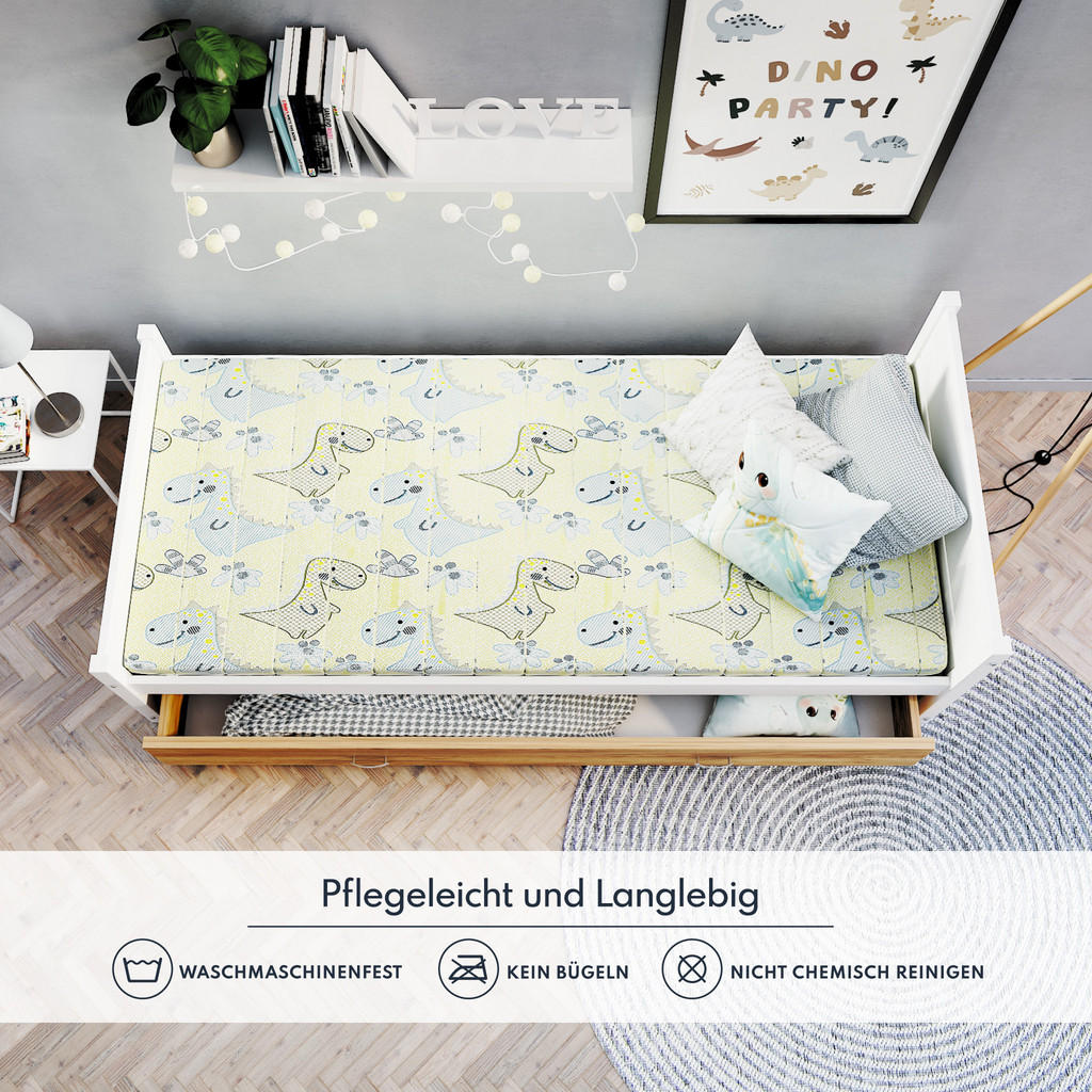 Thumbnail - FDM Kindermatratze, Hellgelb, Textil, Animalprint, H2 + H3, Füllung: Kaltschaum, Rechteckig, 90x200 cm, Oeko-Tex® Standa...