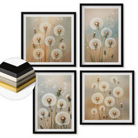WANDBILDER 4er-Set - 50x50 cm & 40x60 cm Schwarzer Rahmen - Pastellfarbene Löwenzahnblüten - Schwarz, Kunststoff (50/50cm) - ArtPrintCave
