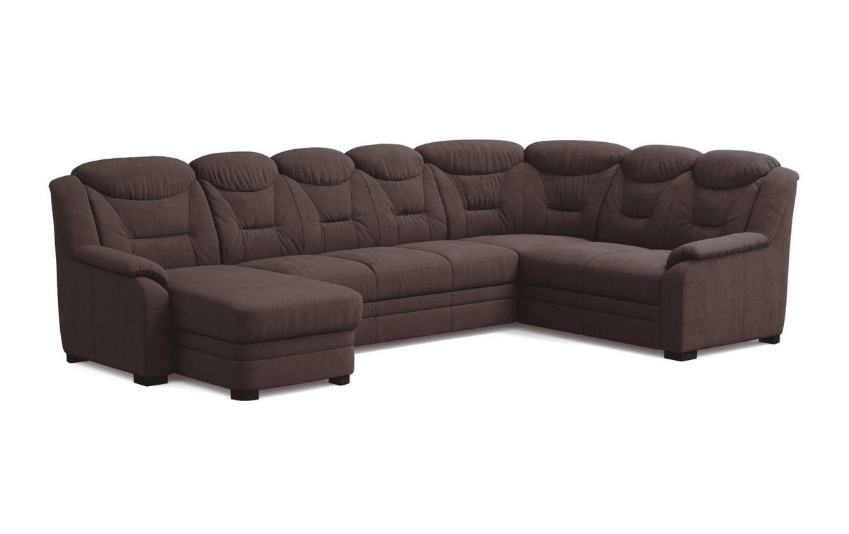 WOHNLANDSCHAFT mit Schlaffunktion und Bettkasten – weiches Chenille-Gewebe - Dunkelbraun/Schwarz, Holz/Kunststoff (211/99/330cm) - Cotta