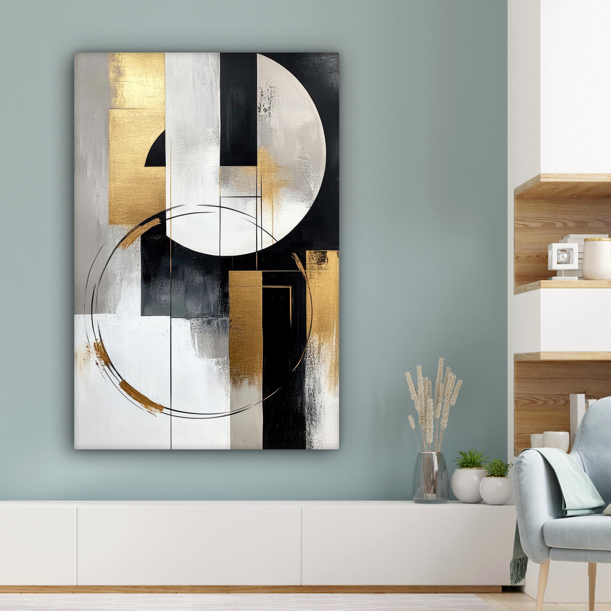 LEINWANDBILD - Abstrakt - Gold - Silber - Formen - Ästhetik - 80x120 - Wanddeko - Multicolor, Textil (80/120cm) - MuchoWow