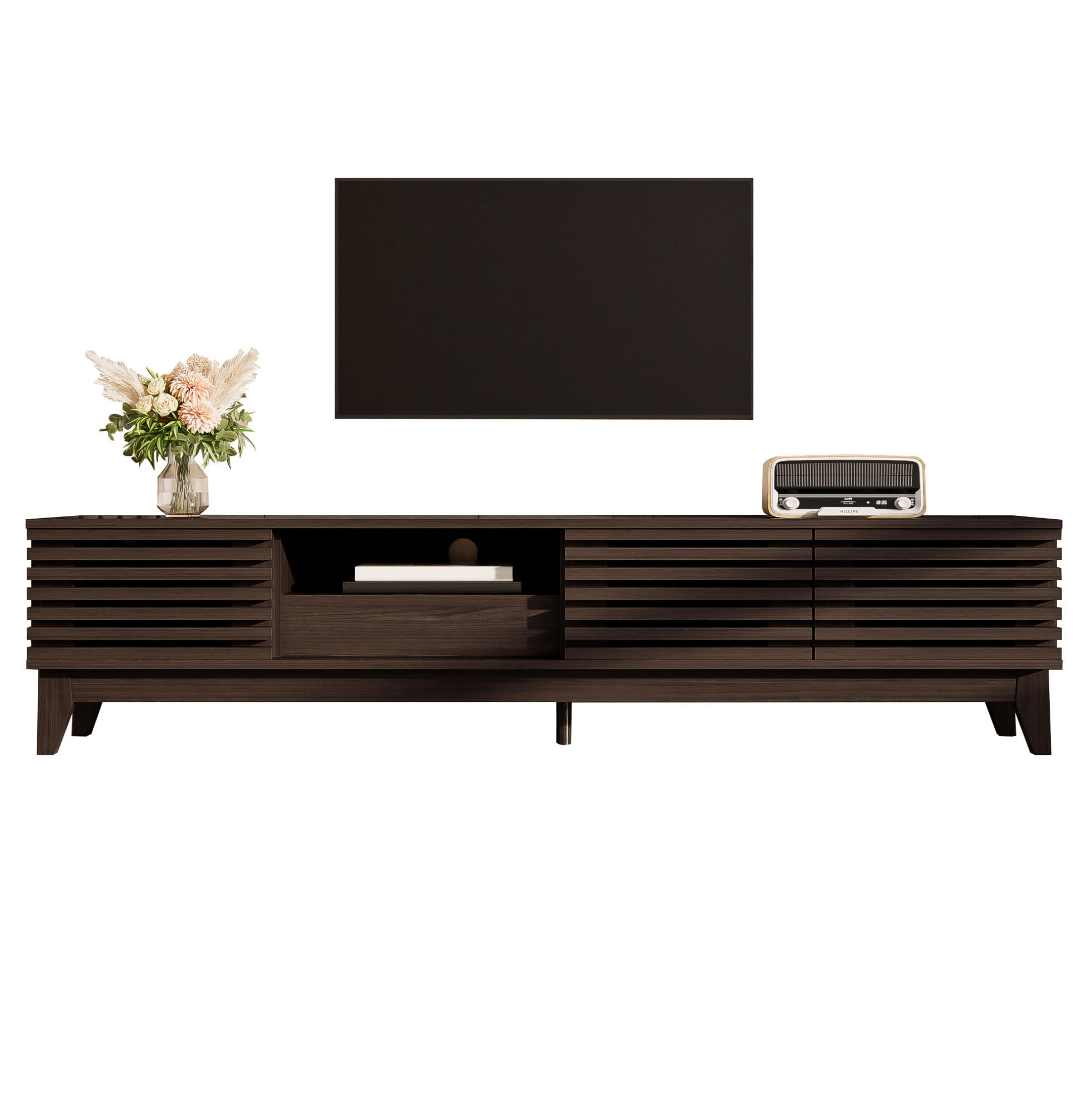 TV stolek 170/35/40 cm přírodní z dřevotřísky s úložným prostorem a kabelovými průchodkami - přírodní, kompozitní dřevo (170/40/35cm) - OKWISH