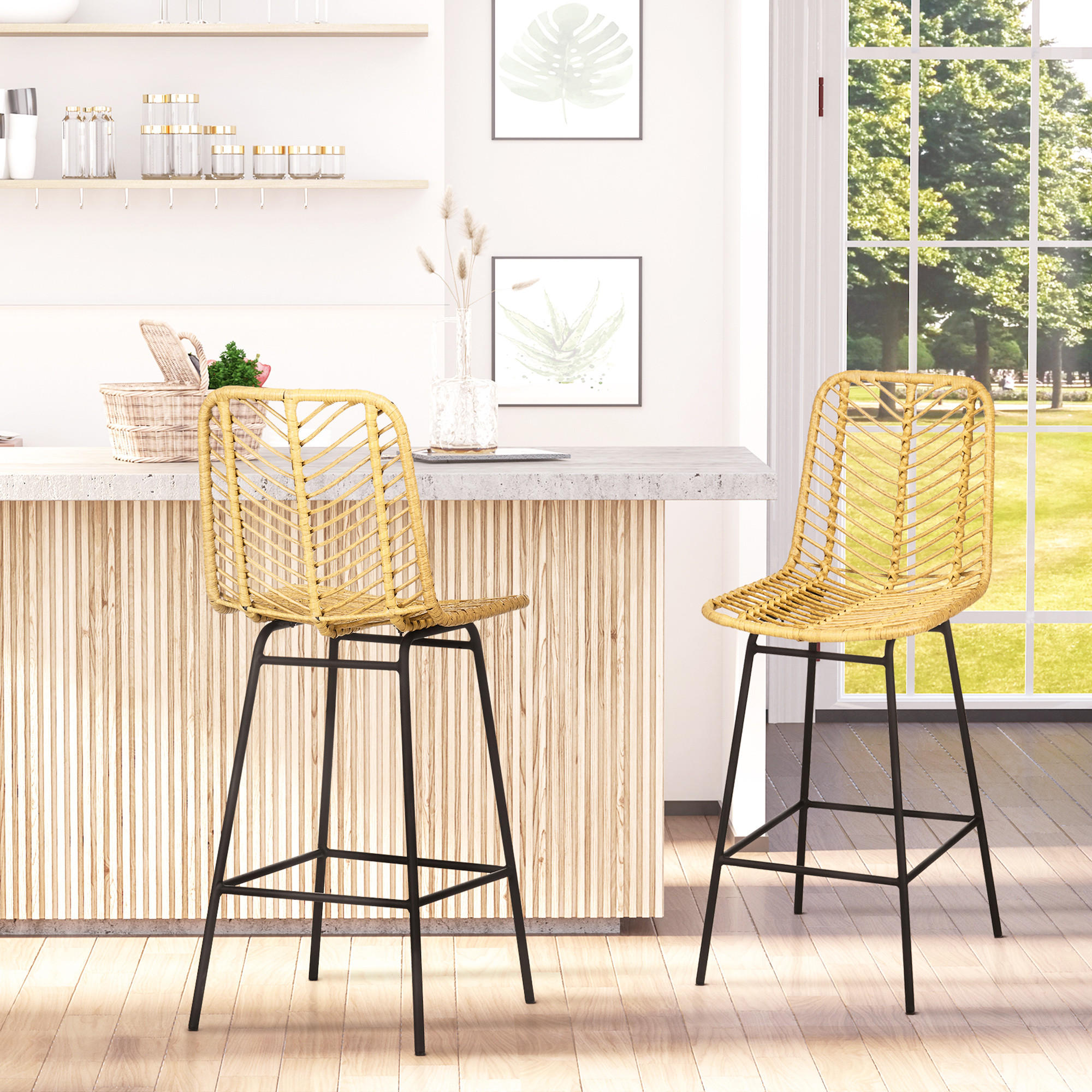 BARHOCKER, PE-Rattan, Stahl Gelb+Schwarz - Gelb, Kunststoff (52/102/42.5cm) - HOMCOM