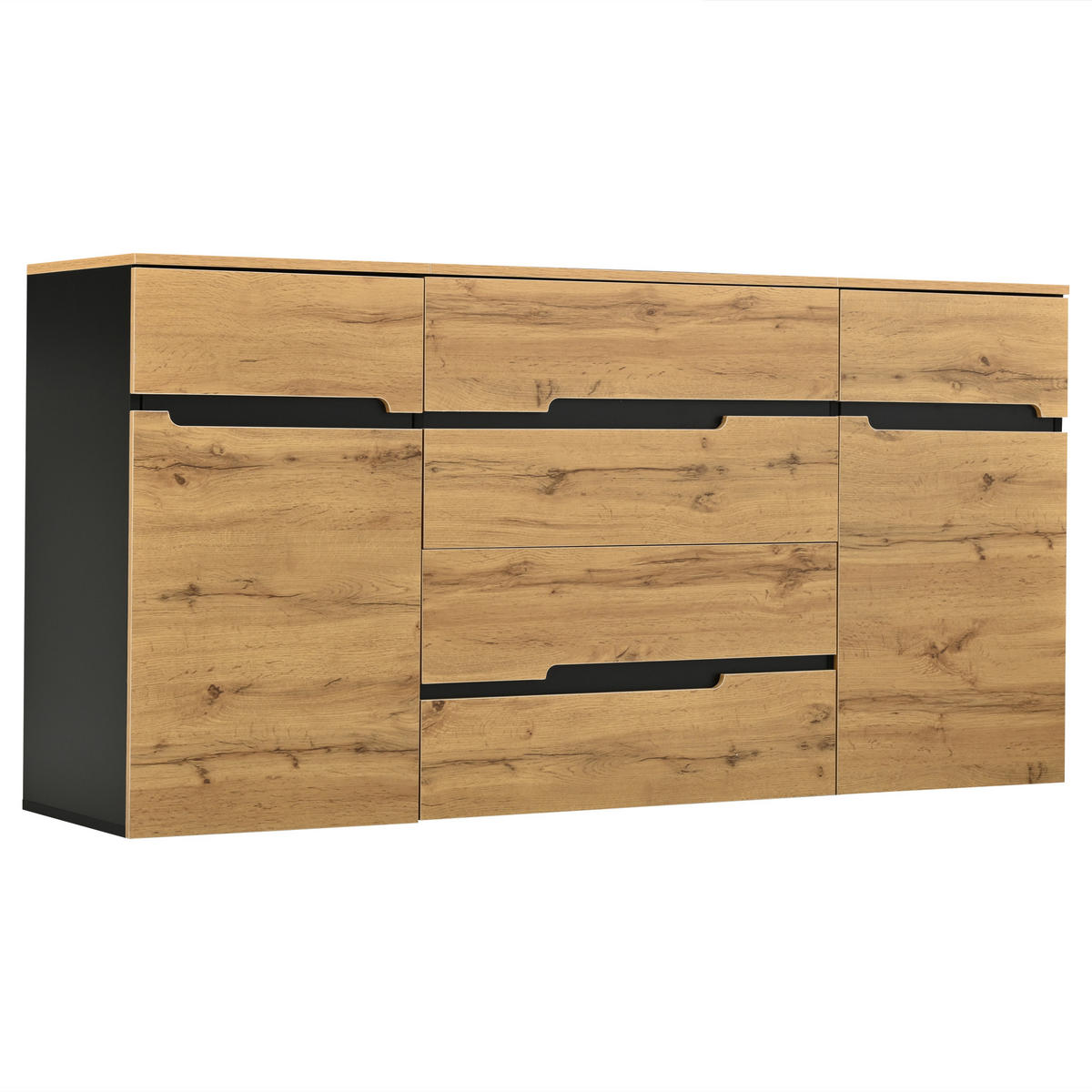 SIDEBOARD Holzfarben/Schwarz 160/40/80 cm - Schwarz, Holzwerkstoff (160/80/40cm) - PANGIVO