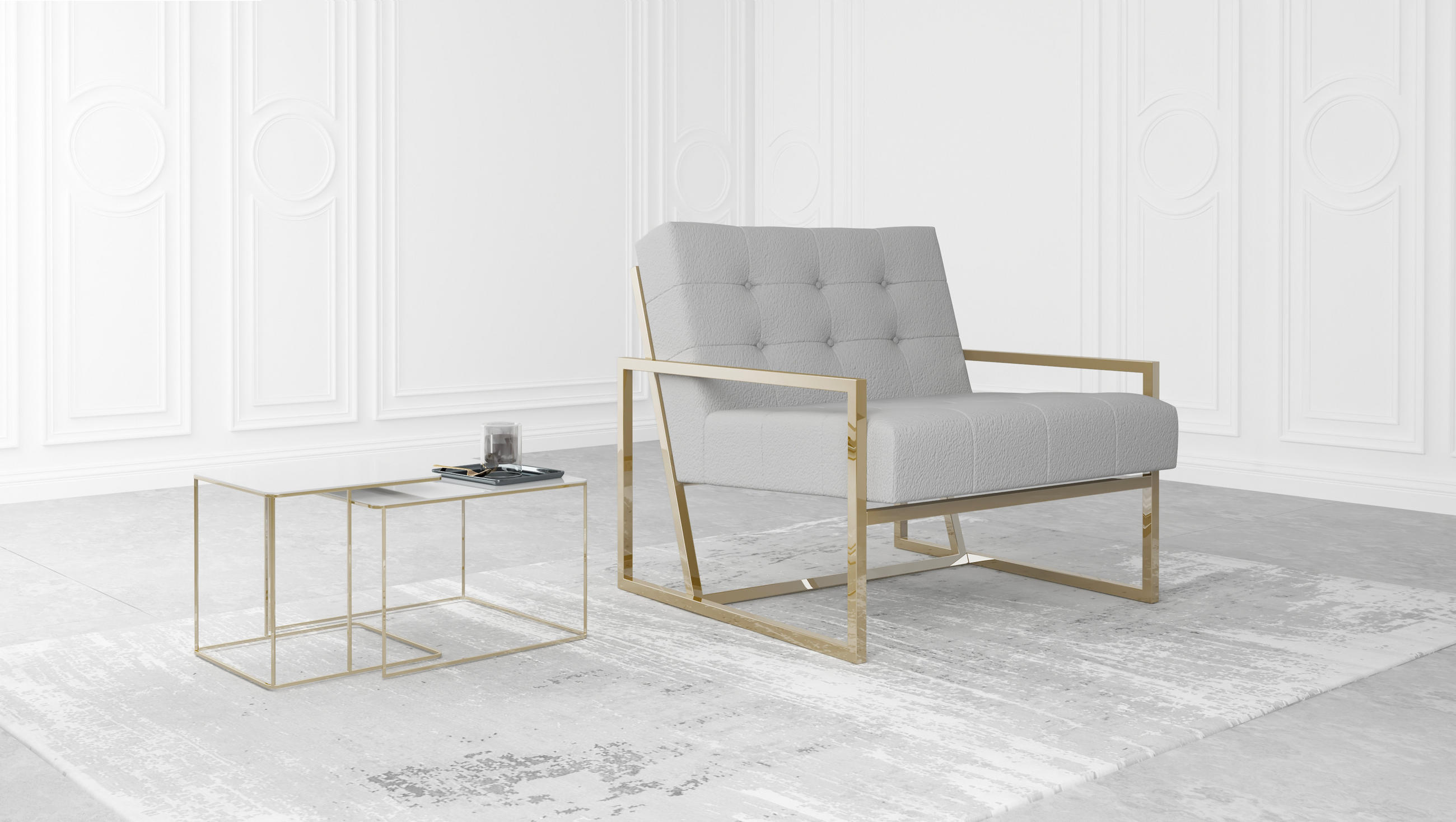 Thumbnail - S-Style Möbel Loungesessel, Grau, Gold, Textil, Echtholz,Buche, Birke, 1-Sitzer, Füllung: Polyetherschaumkern, 84x81x89 ...