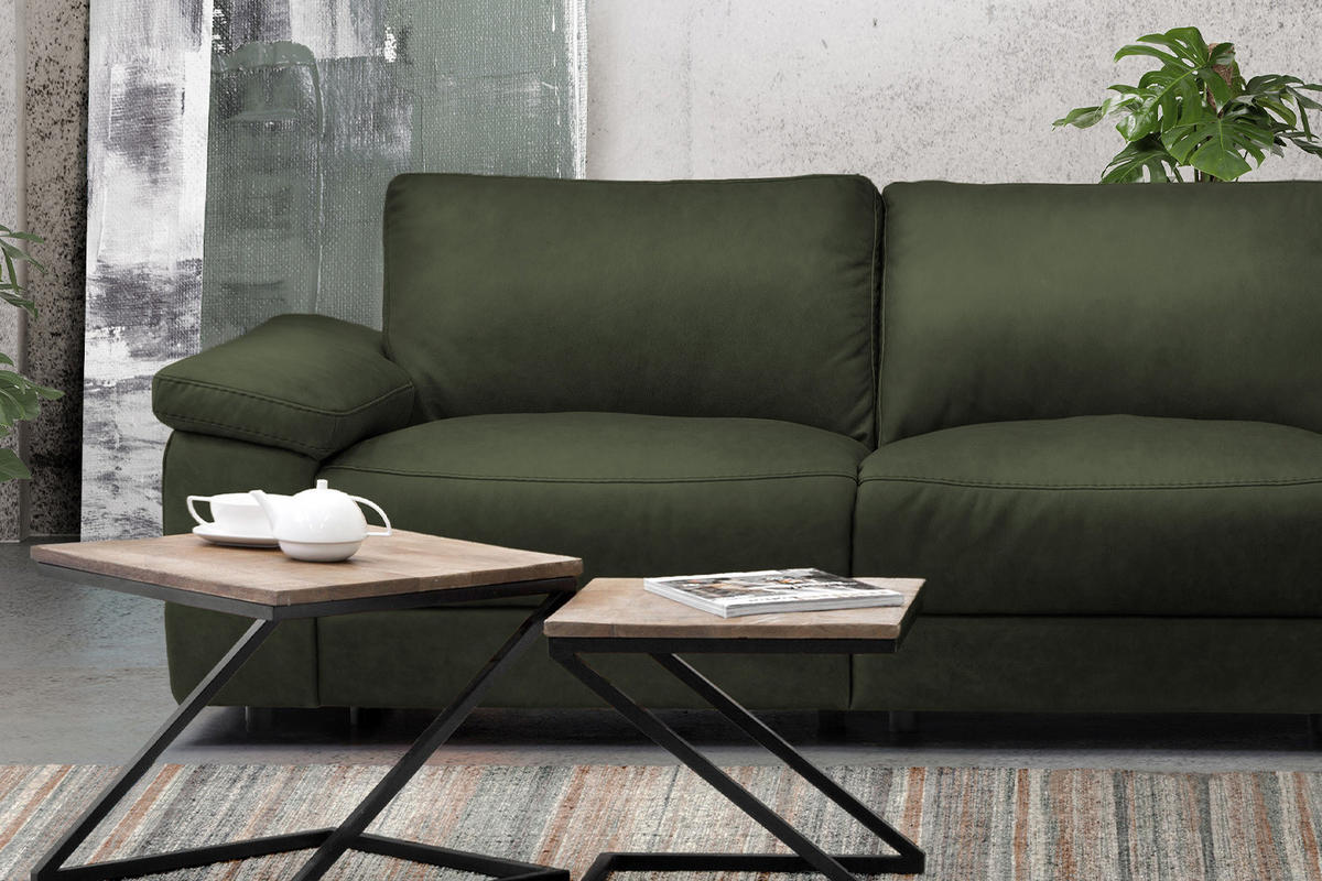ECKSOFA XL MOTOR. RELAXFUNKTION LOLA Dunkelgrün Leder - Dunkelgrün/Schwarz, Leder (304/178cm) - KAWOLA