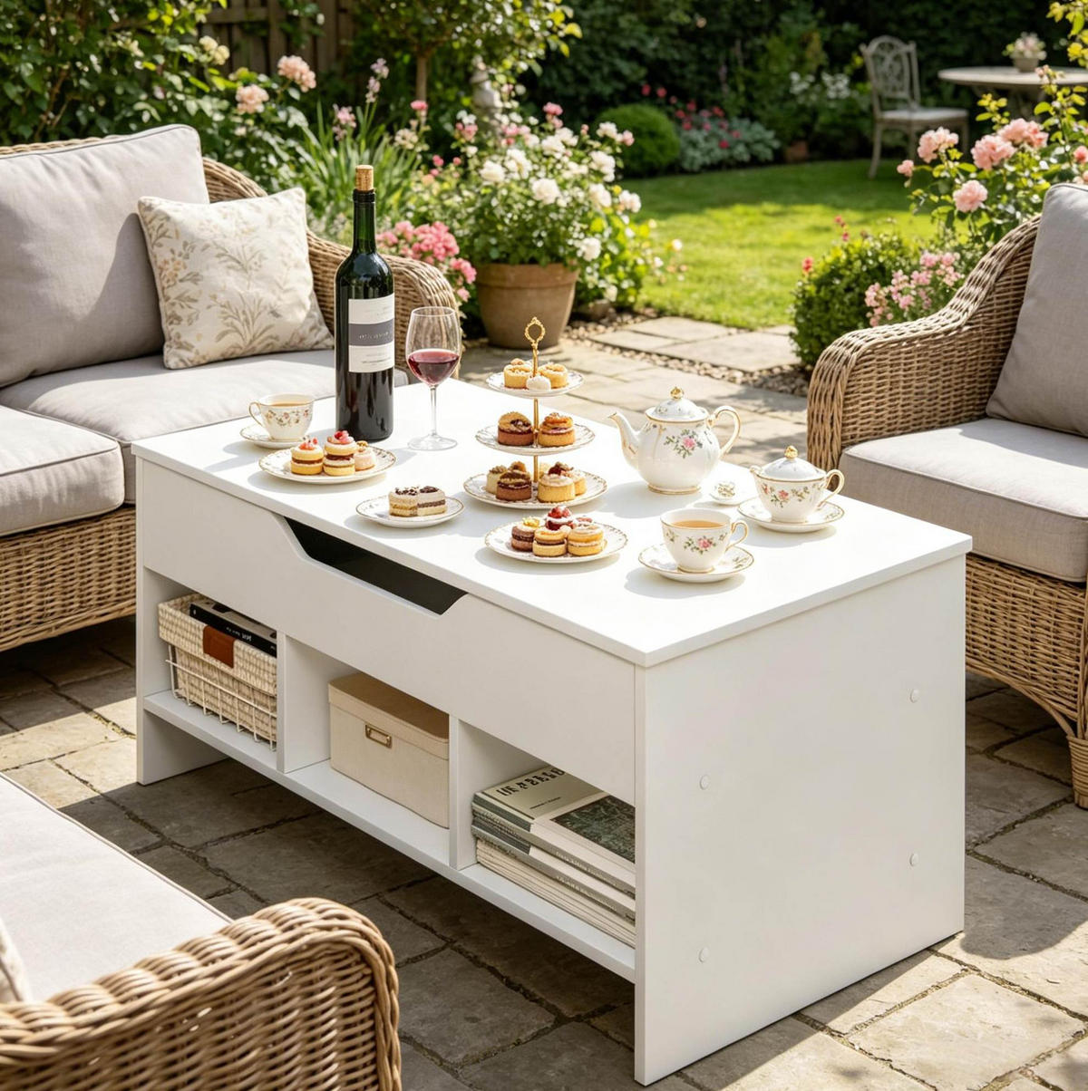 COUCHTISCH 96/51/45 cm mit Lift-Top, Stauraum und Gasdruckfeder, Holz und Metall, Weiß - Weiß, Holzwerkstoff (96/51/60.5cm) - Redom