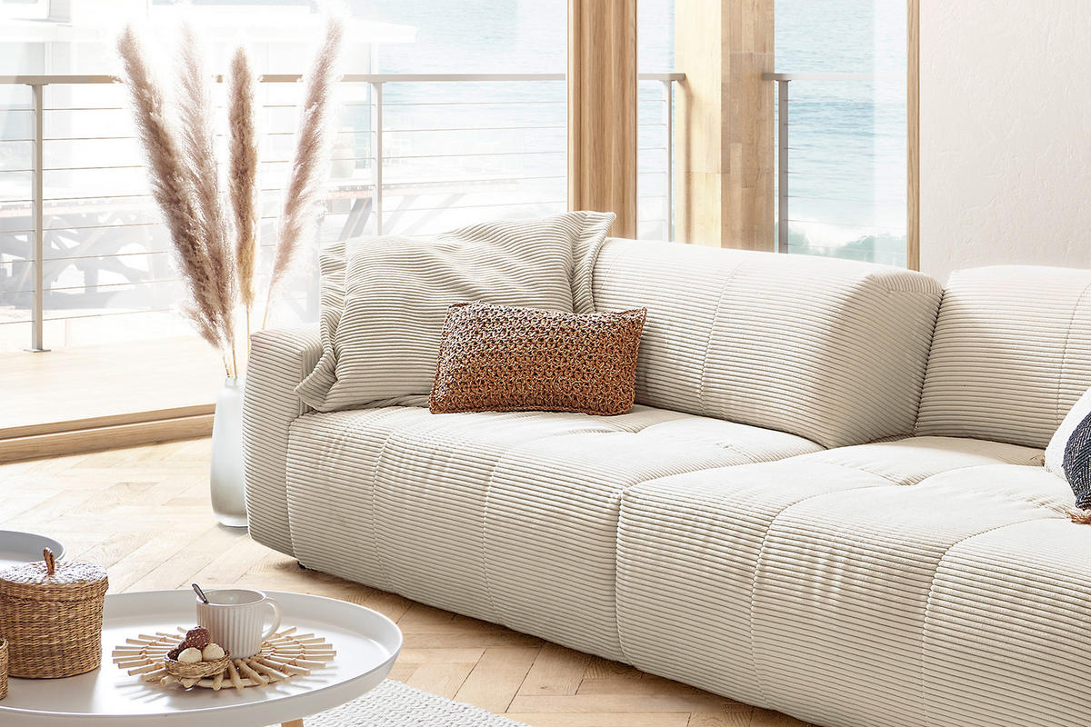 SOFA MIT SITZTIEFENVERSTELLUNG PALACE Weiß Cord - Weiß, Textil (298/74/120cm) - KAWOLA