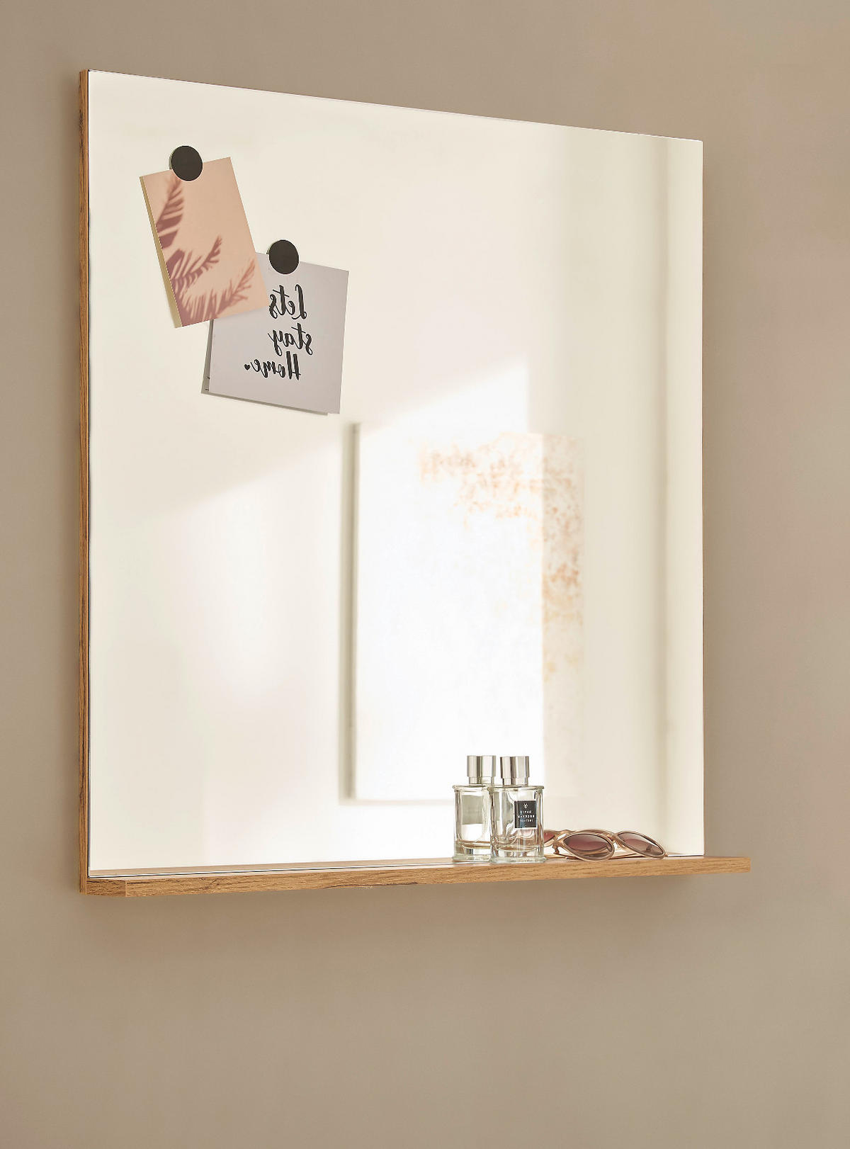 GARDEROBENSPIEGEL, Wotan Eiche Wandspiegel, mit Ablage, 75 x 80 cm, Center - Eiche Wotan, Glas/Holzwerkstoff (80/80/10cm)