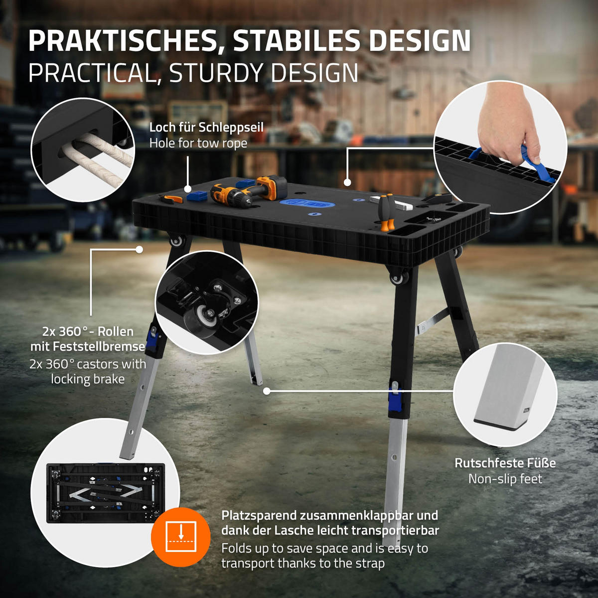 WERKBANK 5-in-1 - Schwarz, Kunststoff (100.5/80/72cm) - ECD-Germany