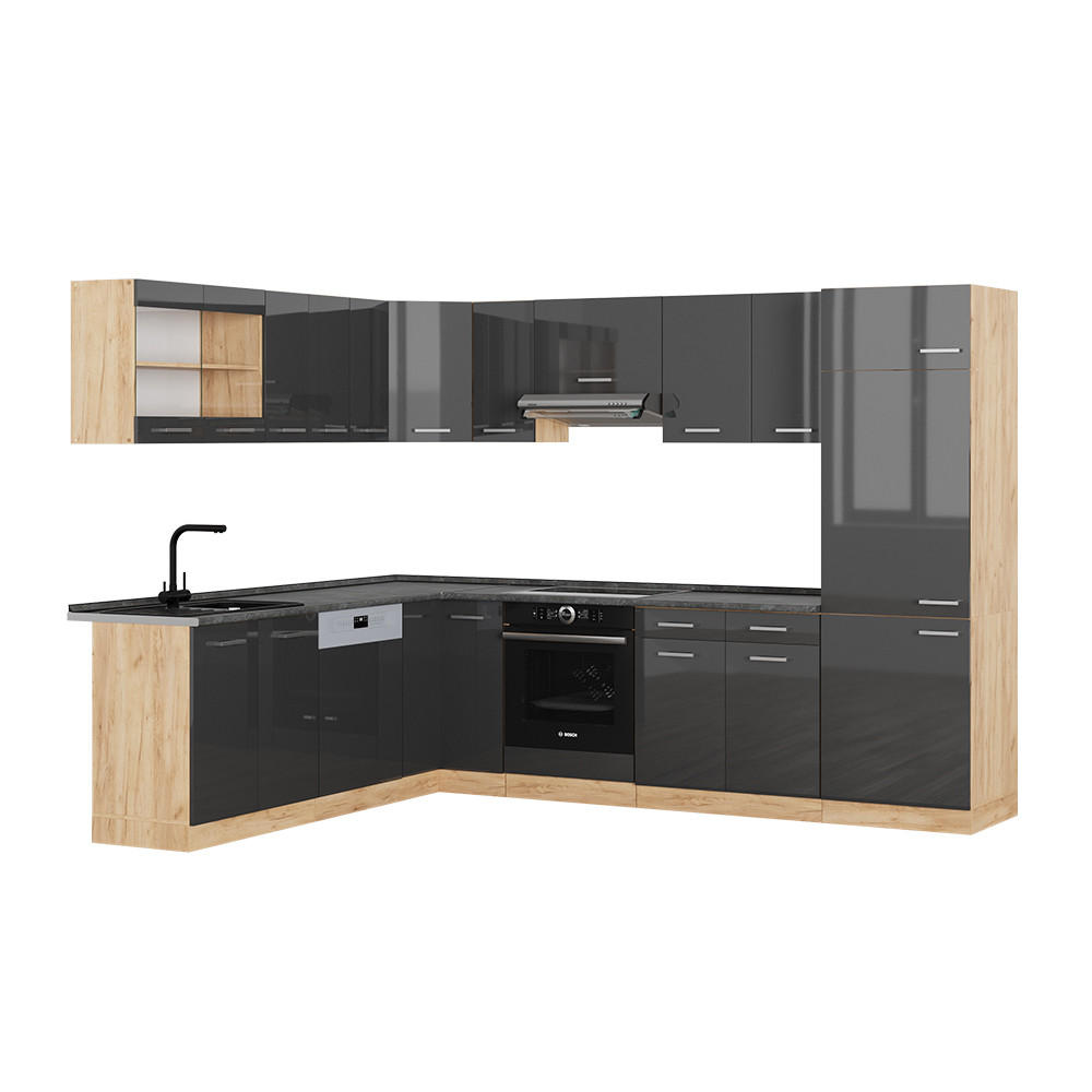 ECKKÜCHE R-Line Anthrazit Hochglanz/Goldkraft Eiche 227 x 287 cm AP Anthrazit - Honigeiche/Anthrazit, Holzwerkstoff (287/81.6/60cm) - Vicco