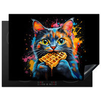 HERDABDECKPLATTE Katze - Graffiti - Bunt - Waffel - Essen Induktionsmatte 71x52 cm - Multicolor, Kunststoff (71/52/0.2cm) - MuchoWow