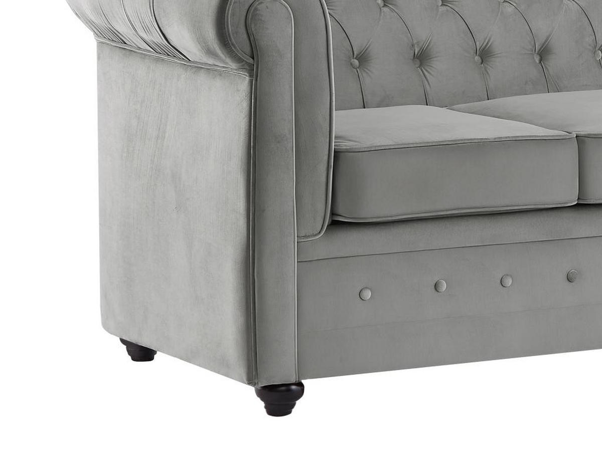 SOFA 3-Sitzer - Samt - Hellgrau - CHESTERFIELD - Hellgrau, Textil (88/72/205cm) - Vente-Unique