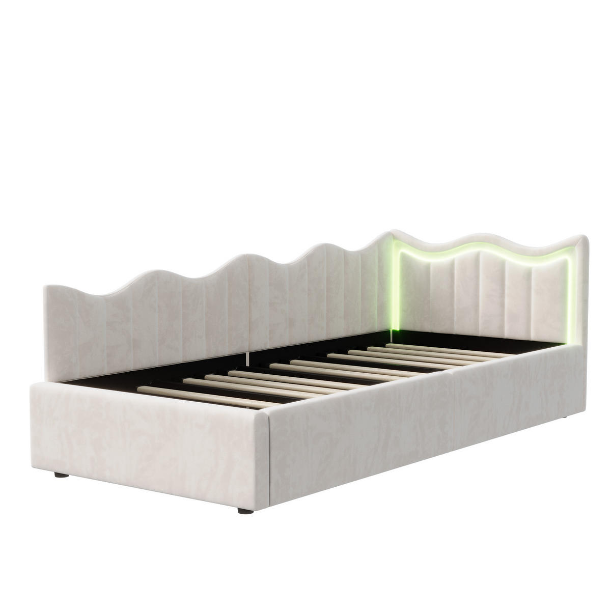 TAGESBETT 90/200 cm mit hydraulischem Stauraum, Samtstoff - Beige, Holz/Metall (180/200cm) - PARAFTA HOME