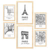 POSTER Set Mit 6 Drucke Von Frankreich Von Karten In Schwarz Weiß A3 & A4 Rahmen Aus Hellem Holz - Beige, Papier (29/3cm) - Nacnic