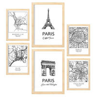 POSTER Set Mit 6 Drucke Von Frankreich Von Karten In Schwarz Weiß A3 & A4 Rahmen Aus Hellem Holz - Beige, Papier (29/3cm) - Nacnic