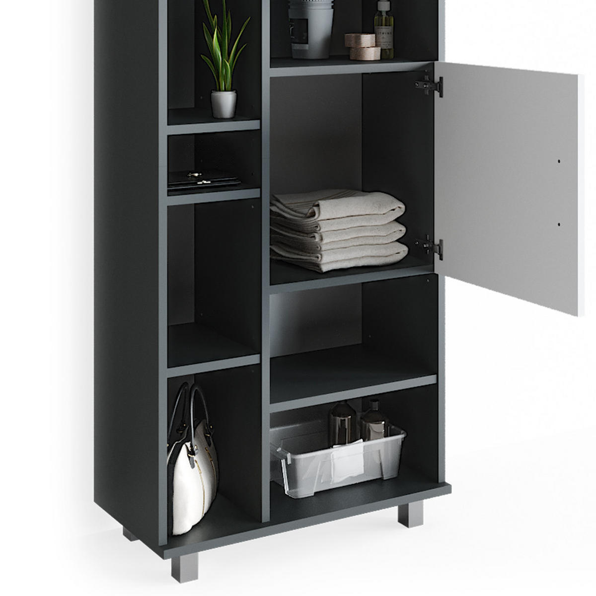BADMÖBEL-SET Ilias Anthrazit 4 Teile - Anthrazit/Weiß, Holzwerkstoff (60/60/33cm) - Vicco