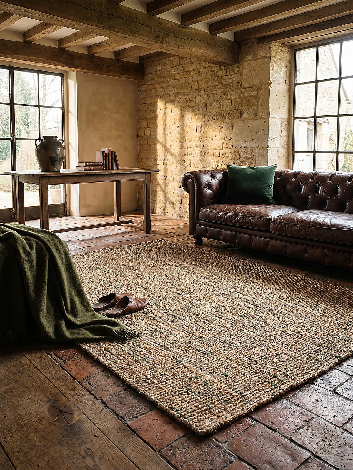 JUTETEPPICH Jute Naturbelassen, Wohnzimmer Natur-Grün Rechteckig 160x230 - Beige, Textil (230/160cm) - KADIMA DESIGN