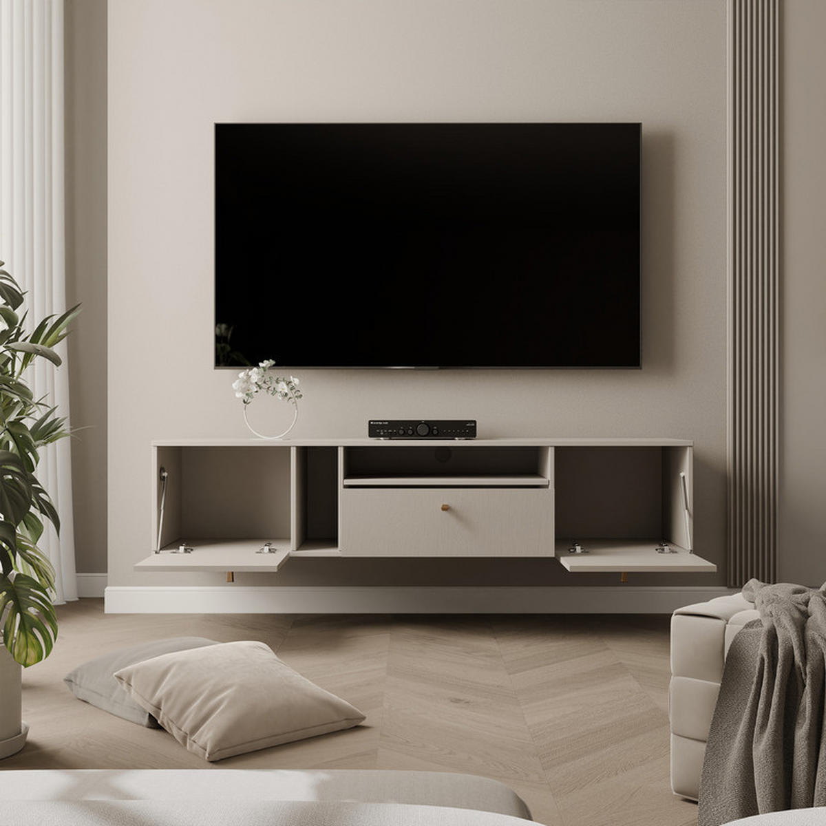TV-LOWBOARD FLOW 180 cm, Beige - Beige, Holzwerkstoff/Metall (180/48.5/40.5cm) - Idohome