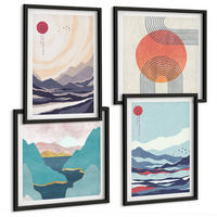 BILDER SET 4er Set - 50x50 cm & 40x60 cm Schwarzer Rahmen - Japanische Berglandschaften - Schwarz, Kunststoff (50/50cm) - TULUP
