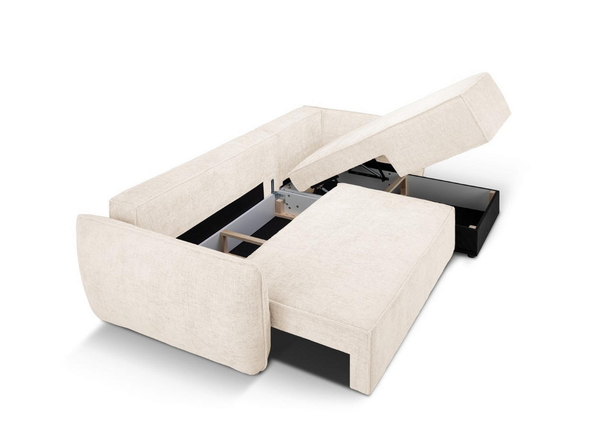 AUSKLAPPBARES-ECKSOFA rechts mit Container Kaelle aus Chenille-Stoff leichtes beige 4 Sitzplätze - Creme, Textil (165/252cm) - Micadoni